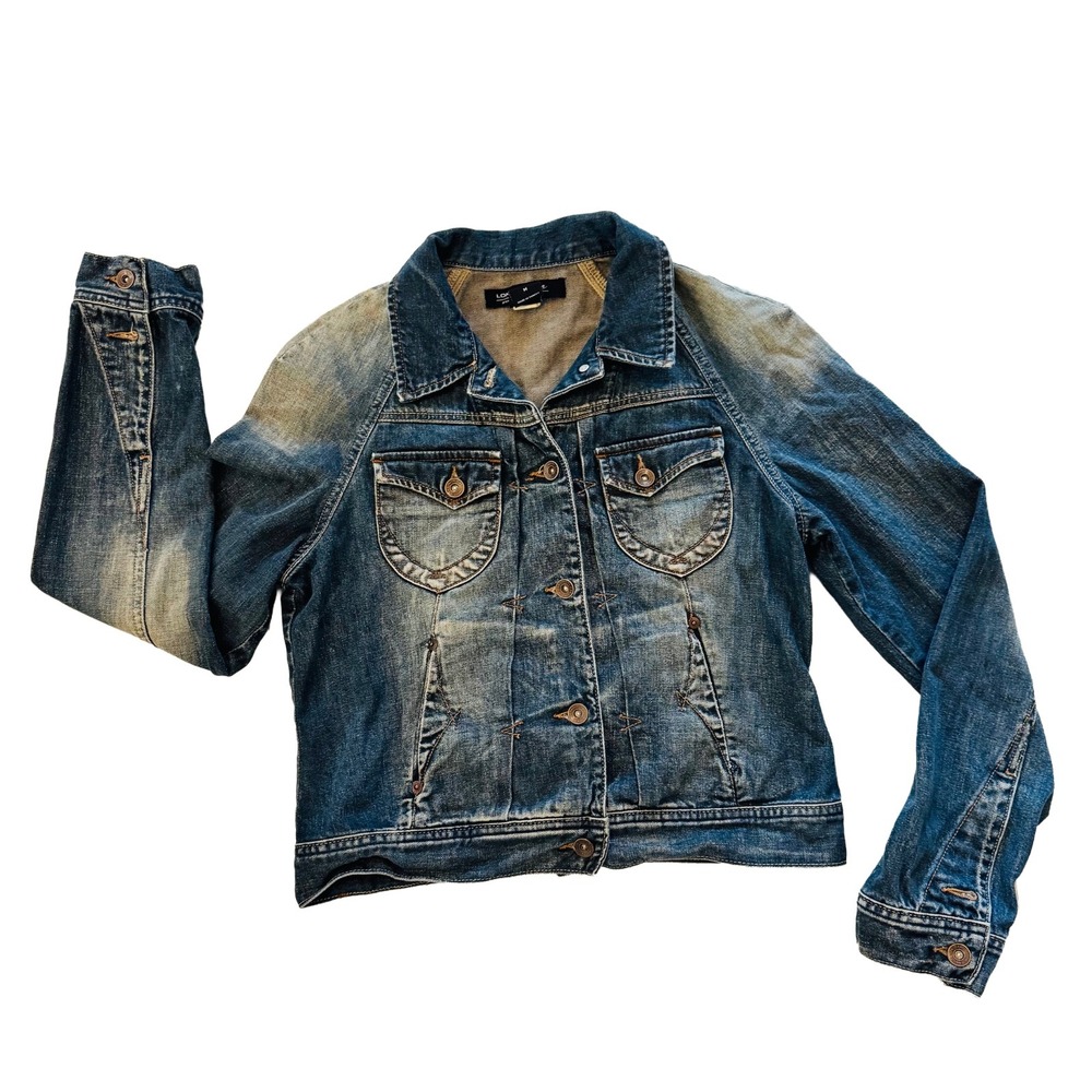 London Jean Denim Jacket Women Medium Blue Wash Cotton Classic Vintage Style